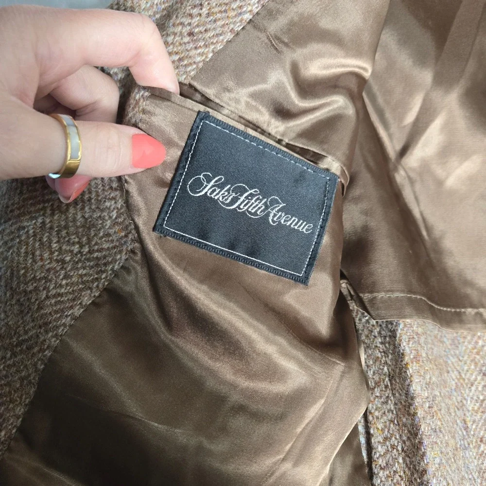 Vtg Saks Tweed Blazer Mens 40 Brown Herringbone Wool Sport‎ Coat Academia Preppy